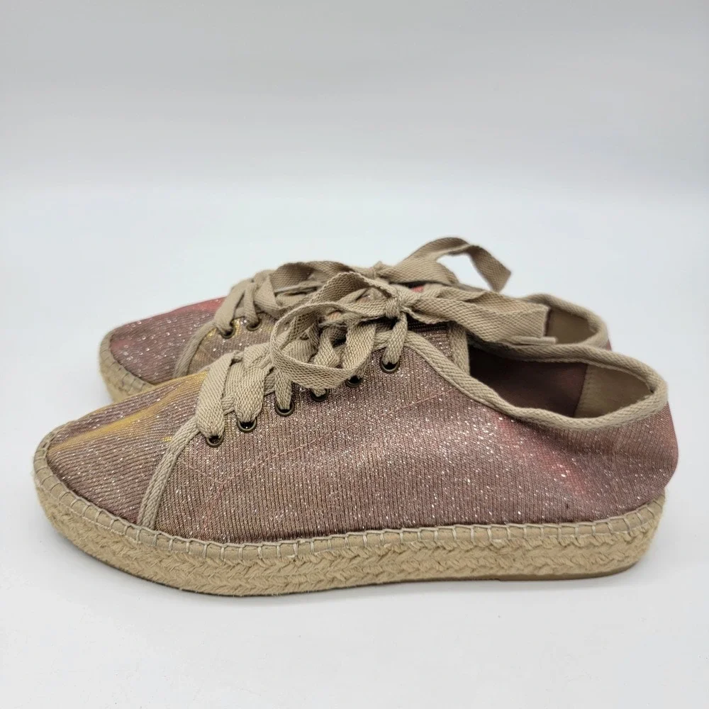 Toni Pons Espadrilles Women's Shoe Size 41 US 10.5 Pink Rose Gold Lace Up